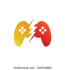 Thunder game logo, Game control with lightning icon logo