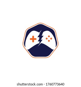 Thunder game logo, Game control with lightning icon logo