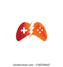 Thunder game logo, Game control with lightning icon logo