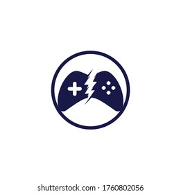 Thunder game logo, Game control with lightning icon logo