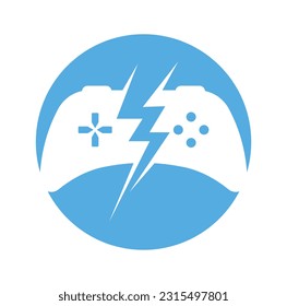 Thunder game logo, Game control with lightning icon logo.