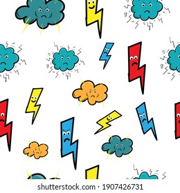 Thunder hand drawn seamless pattern. Doodle thunder seamless pattern. vector illustration 