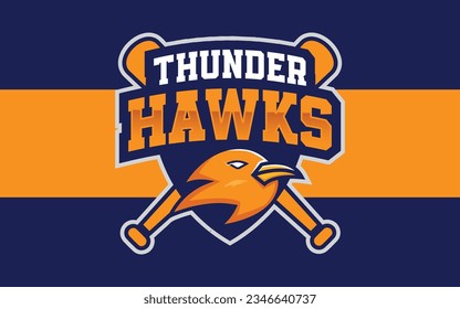  Thunder hawks mascot baseball logo , Modern professional emblem for baseball team
