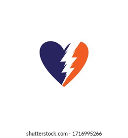 Logotipo del corazón trueno, signo eléctrico con un elemento de diseño del logotipo Heart, Love Power Energy, relámpago con forma de corazón, diseño del logotipo	