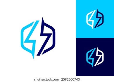 Thunder hexagon icon bolt lightning abstract line electricity electric power