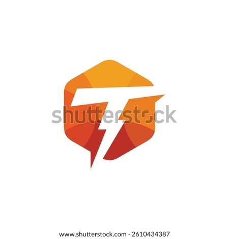 Thunder Hexagon Letter T Logo design vector template isolated on white background