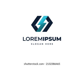 Diseño del logotipo del vector del perno de potencia del hexágono del trueno, símbolo del logotipo de la letra inicial de la creativa S