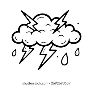 Icono de trueno dibujado a mano. Símbolo de Clipart de dibujo de esquema. Ilustración vectorial.