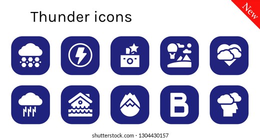 thunder icon set. 10 filled thunder icons.  Collection Of - Hail, Flash, Sky, Storm, Disaster, Forest fire, Bold