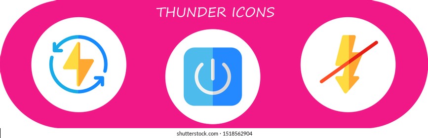 thunder icon set. 3 flat thunder icons.  Simple modern icons about  - bolt, power, flash
