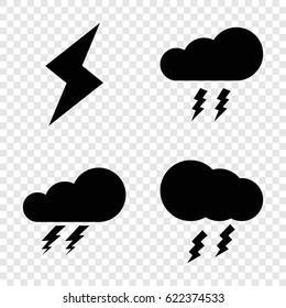 Thunder icons set. set of 4 thunder filled icons such as thunder, thunderstorm