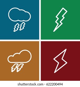Thunder icons set. set of 4 thunder outline icons such as thunder, flash