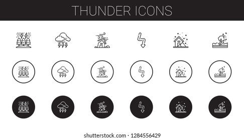 thunder icons set. Collection of thunder with storm, hurricane, flash. Editable and scalable thunder icons.