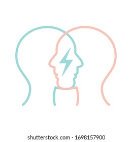thunder inside human heads line style icon design, Mental health mind science intelligence idea medical and education theme Vector illustration