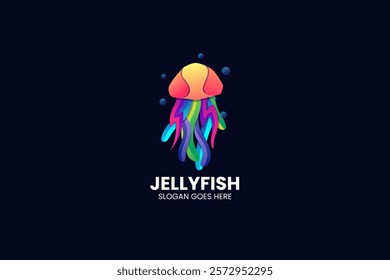 Thunder Jellyfish Gradient Colorful Logo. Vector Illustration