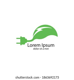 Thunder leaf logo, power supply with leaf logo design template
