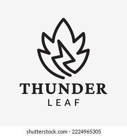 Thunder Leaf Outline Logo Template Design