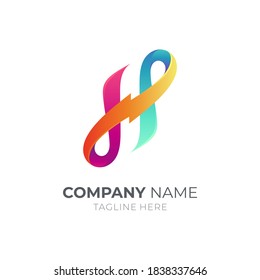 Thunder letter H logo with 3d shape in multiple gradient color