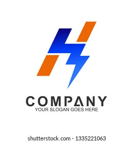 thunder letter H logo design