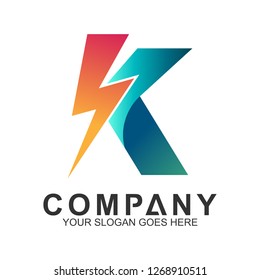 thunder letter K logo design