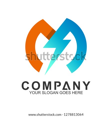 thunder letter M logo design template