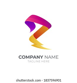 Logo de la letra trucada R. Letra inicial R y diseño de logotipo de trueno con estilo de cinta 3d en varios colores
