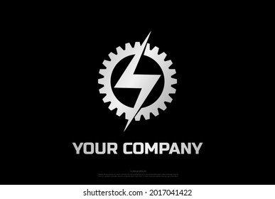 Luz de trueno con el vector de diseño del logotipo eléctrico de la unidad de cohetes de engranajes