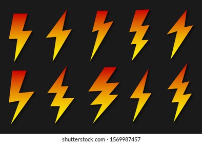 Thunder and lighting icons set. Vector illustration set