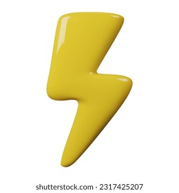 Thunder lightning 3d render icon for web and apps. Vector illustration isolated on white background with glossy effect