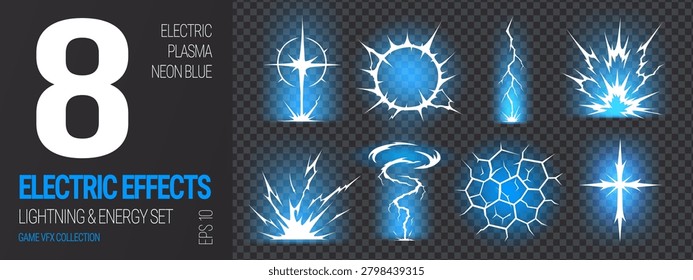 Thunder lightning bolt and anime light effect with energy blue force. Strike black white and 3d sprite background with abstract comic spark. Magic anime light and blast thunder 2d.