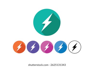 Thunder Lightning Bolt Icon Bundle, flat thunderbolt icon, lightning power icon, high voltage icon design