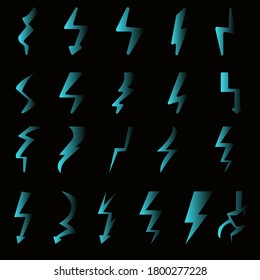 Thunder lightning bolt pictogram icons set design