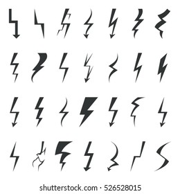 Thunder lightning bolt pictogram icons set design elements vector illustration