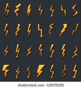 Thunder lightning bolt pictogram icons set design elements vector illustration