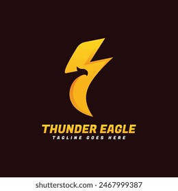 Thunder lightning combined with minimalist eagle shape logo concept. Vector logo illustration.