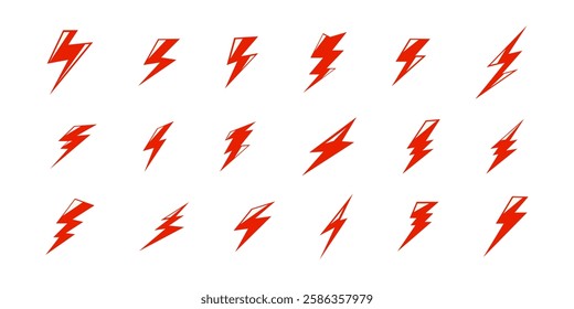 Thunder, lightning, electrical discharge, lightning bolt. Set of vector elements in a simple cartoon style.