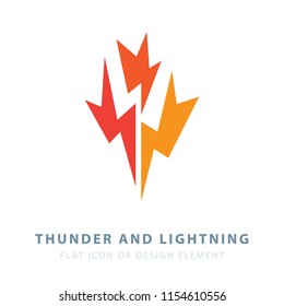 Thunder and lightning. Lightning, electricity isometric flat icon.
Thunder and bolt lighting flash icon or design element.