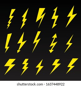 Thunder and lightning flash icons. Vector set