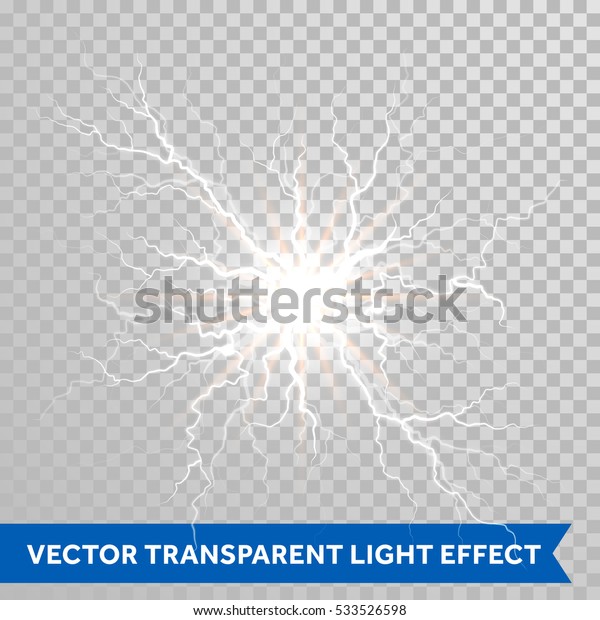 Thunder lightning flash light on transparent\
background. Vector realistic electricity ball lightning storm or\
thunderbolt in sky. Natural phenomenon illustration of human nerve\
or neural cells system