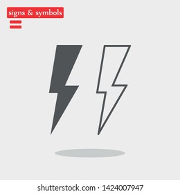 Thunder and lightning icon in trendy design style. Vector graphic illustration. Sign of charging and energy.