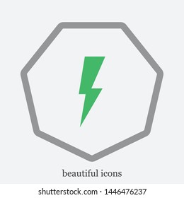 Thunder and lightning icon in trendy design style. Vector illustration. Sign of charging and energy.