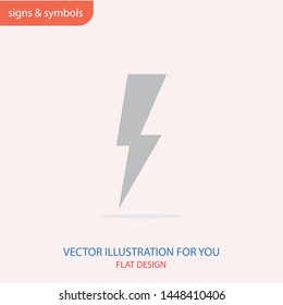 Thunder and lightning icon in trendy design style. Vector illustration. Sign of charging and energy.