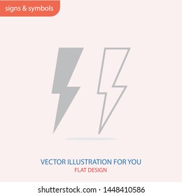 Thunder and lightning icon in trendy design style. Vector graphic illustration. Sign of charging and energy.