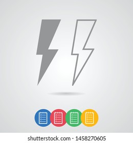 Thunder and lightning icon in trendy design style. Vector graphic illustration. Sign of charging and energy.