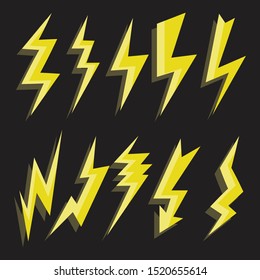 Thunder or lightning icons in flat style. Set of vector images.