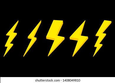 Thunder and lightning, lighting bolt. Flash icon set. Set of lightning on a black background. Vector illustration