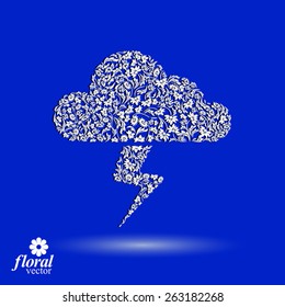 Thunder and lightning meteorology pictogram. Weather forecast floral simple marking Ã?Â¢?? stylized weather conditions symbol, best for use in graphic and web design.