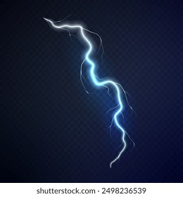 Thunder lightning on dark background. Lightning Thunderstorm Set. Thunderbolt spark. Bright glow and sparkle effect. Realistic transparent lightning. Vector illustration eps10.