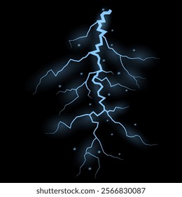 Thunder lightning on dark background. Lightning Thunderstorm Set. Thunderbolt spark. Bright glow and sparkle effect. Realistic transparent lightning. Vector illustration eps10.