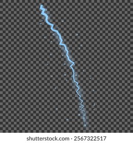 Thunder lightning on dark background. Lightning Thunderstorm Set. Thunderbolt spark. Bright glow and sparkle effect. Realistic transparent lightning. Vector illustration eps10.